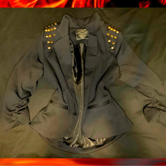 Gold spiked/studded black blazer - Picture 1 of 3